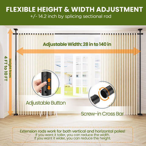 SUNALLY Room Divider Rod provides wide coverage for large rooms