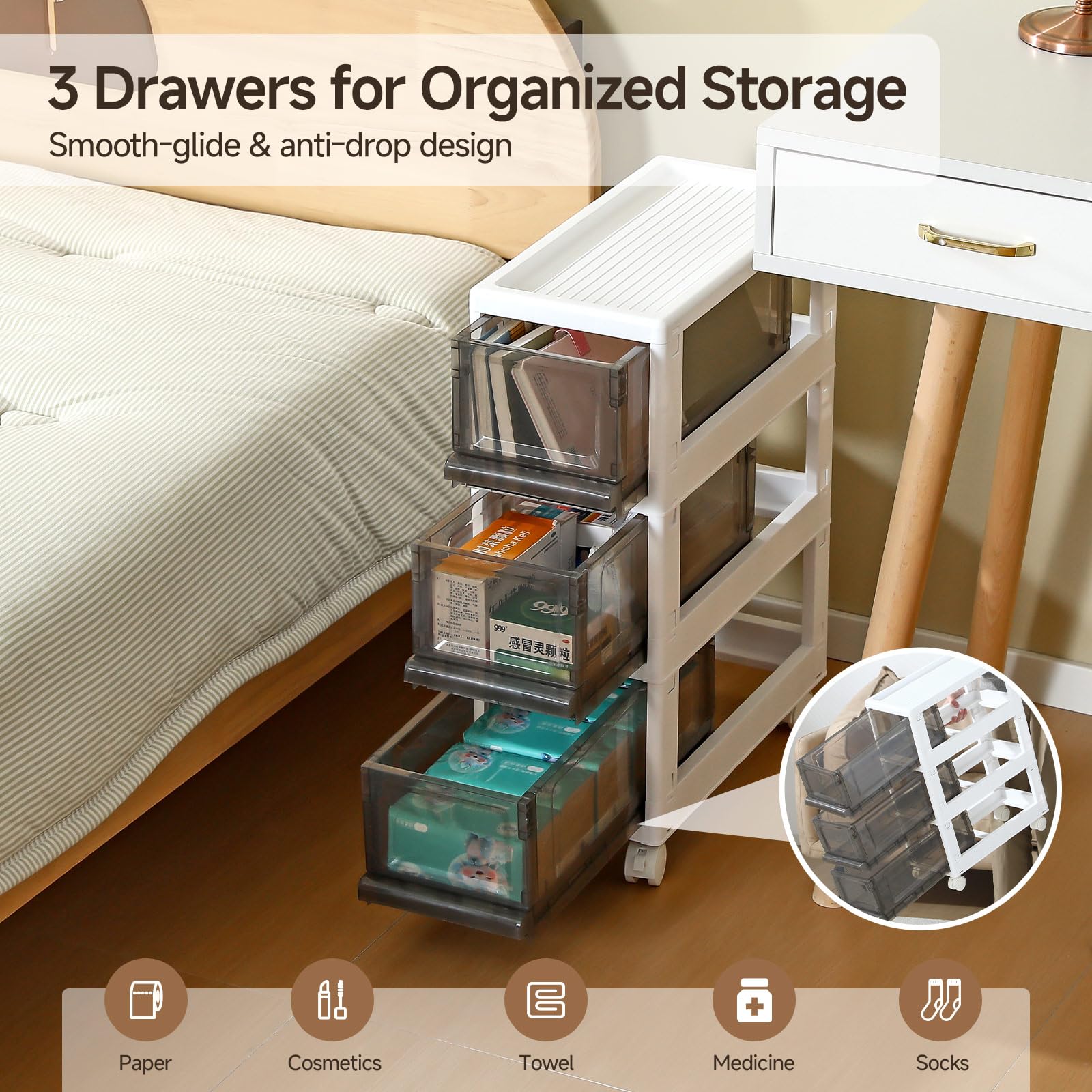 Sunamon durable see-through drawers for quick content visibility.