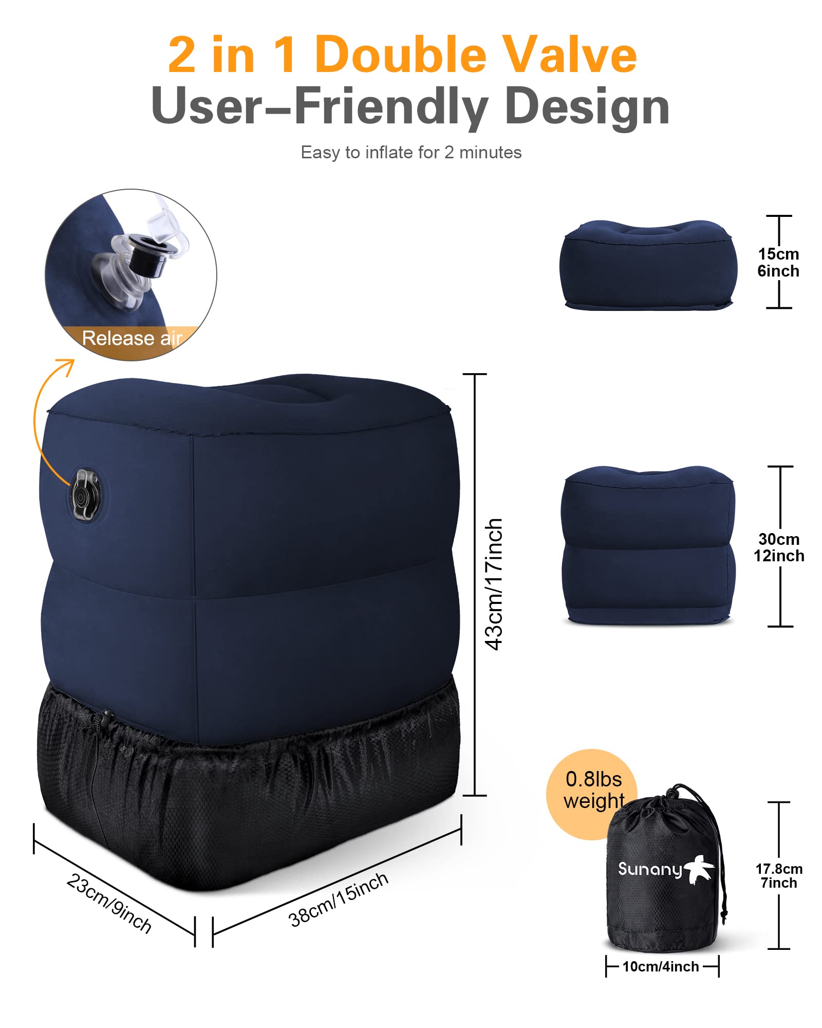 Sunany foot rest on airplane setup shows how it bridges seat gap