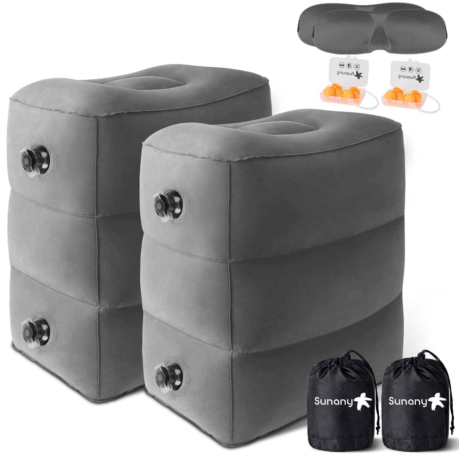 Sunany inflatable foot rest in airplane setup for enhanced travel comfort