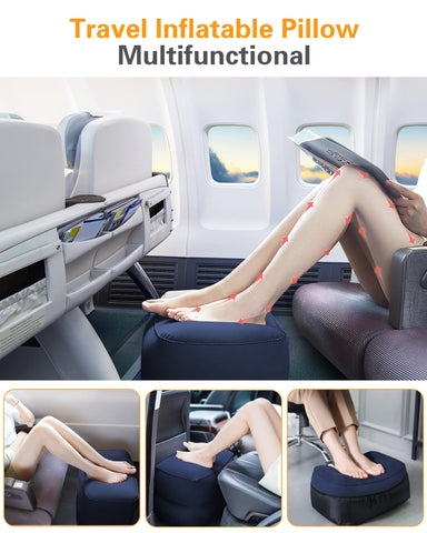 Sunany inflatable foot rest blue inflated cube offering comfortable leg support on planes