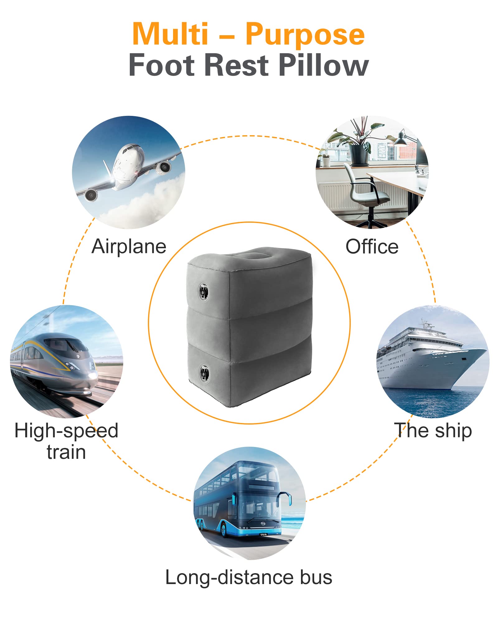 Sunany inflatable foot rest ships with bag and dust covers for travel