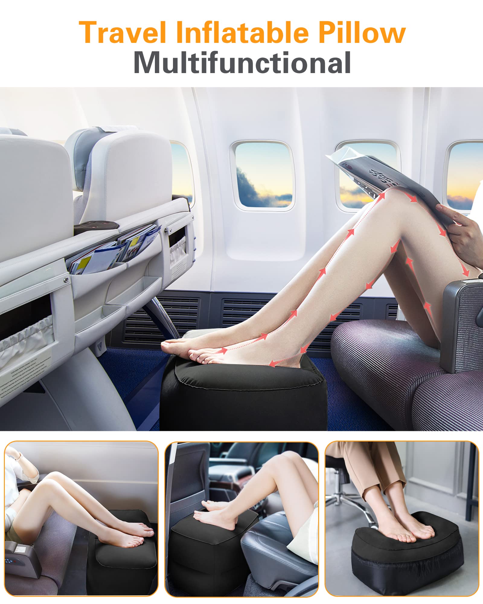Sunany inflatable foot rest pillow inflated to provide comfortable support