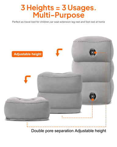 Sunany travel foot rest showing 2 in 1 valve for easy inflation and deflation.