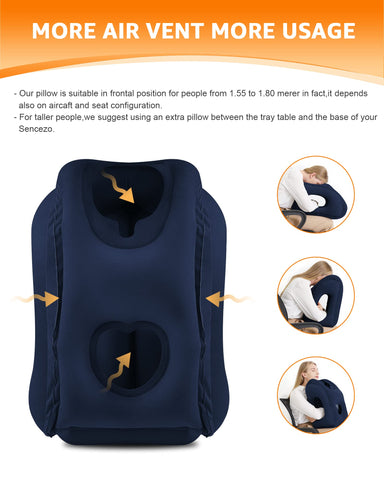 Sunany travel pillow compact blue with earplugs for restful car rides.