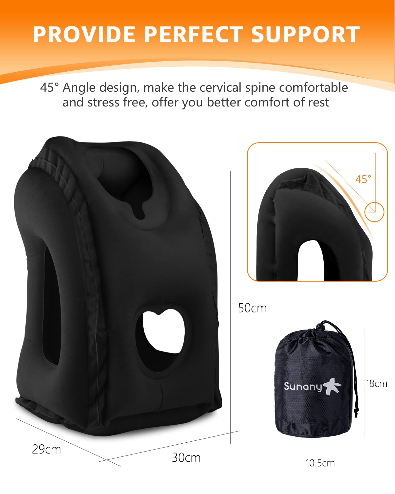 Sunany travel pillow soft PVC flocking feels gentle against the skin.