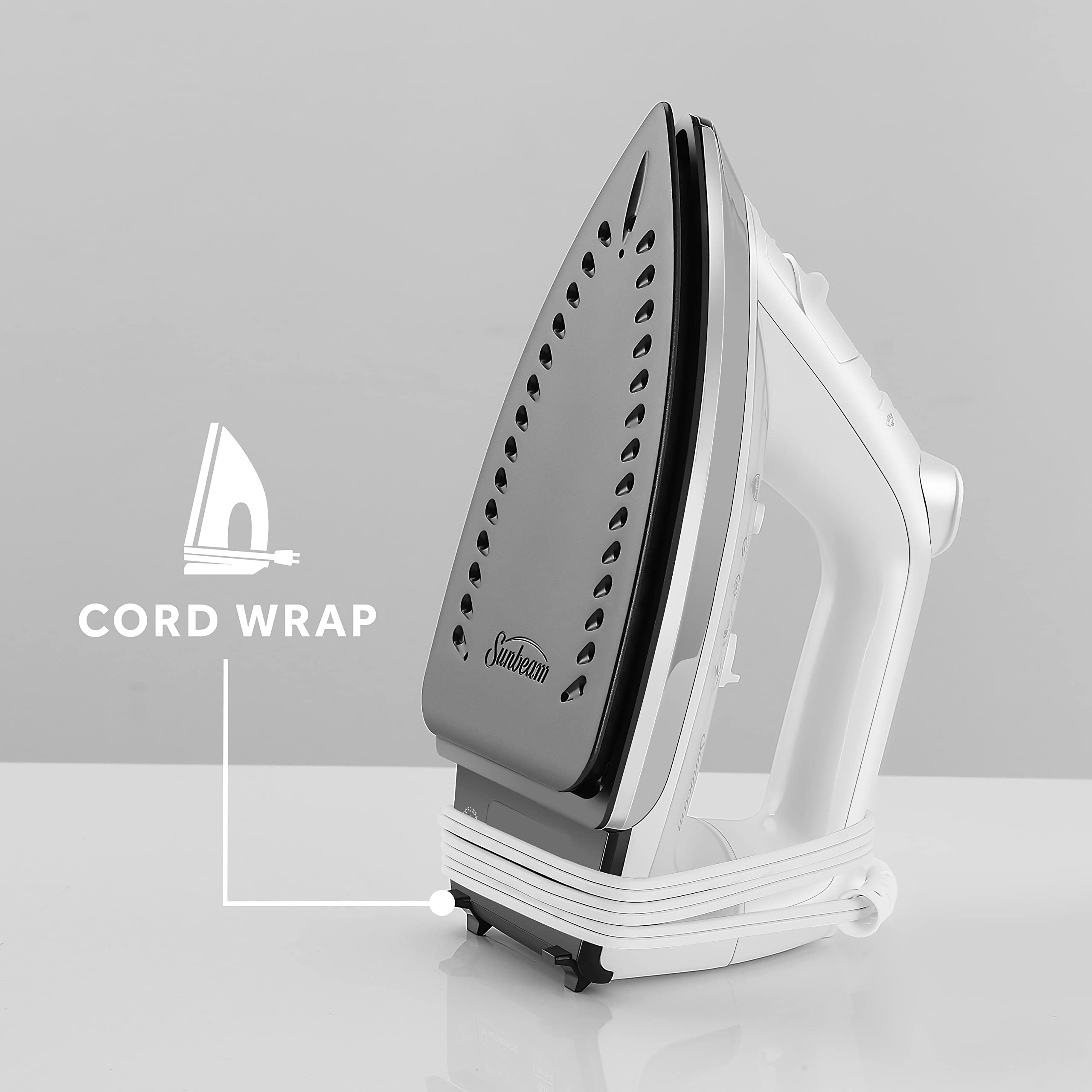 Sunbeam Classic Steam Iron 8-foot cord for easy maneuverability during ironing.