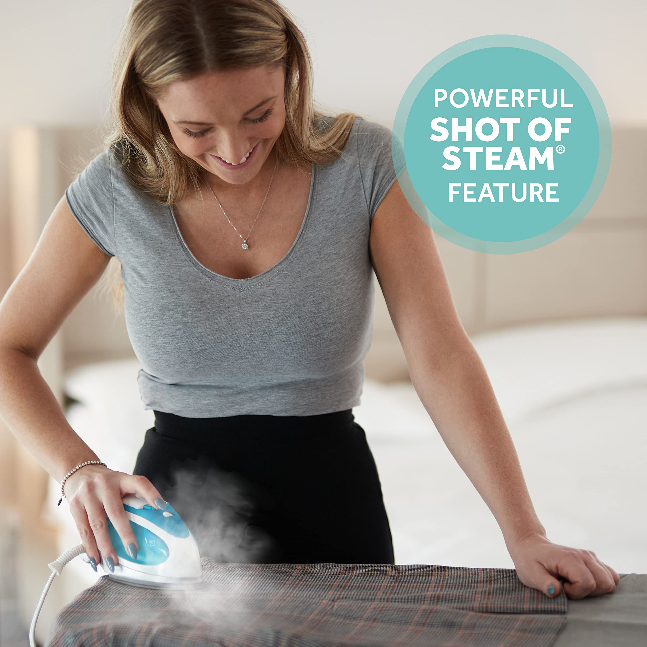 Sunbeam non-stick soleplate glides smoothly across fabrics.