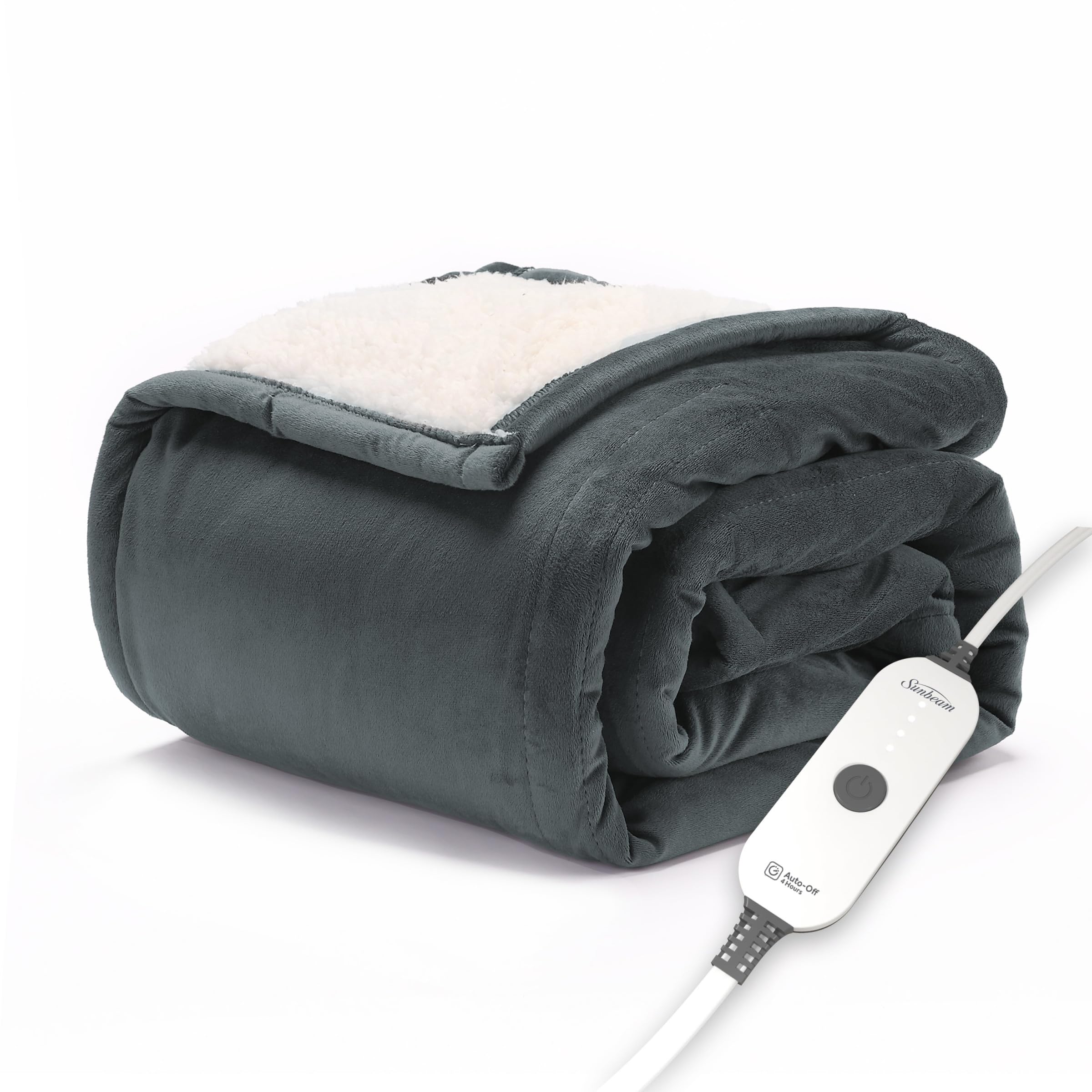 Sunbeam Electric Throw Royal Mink Sherpa front view for cozy warmth.