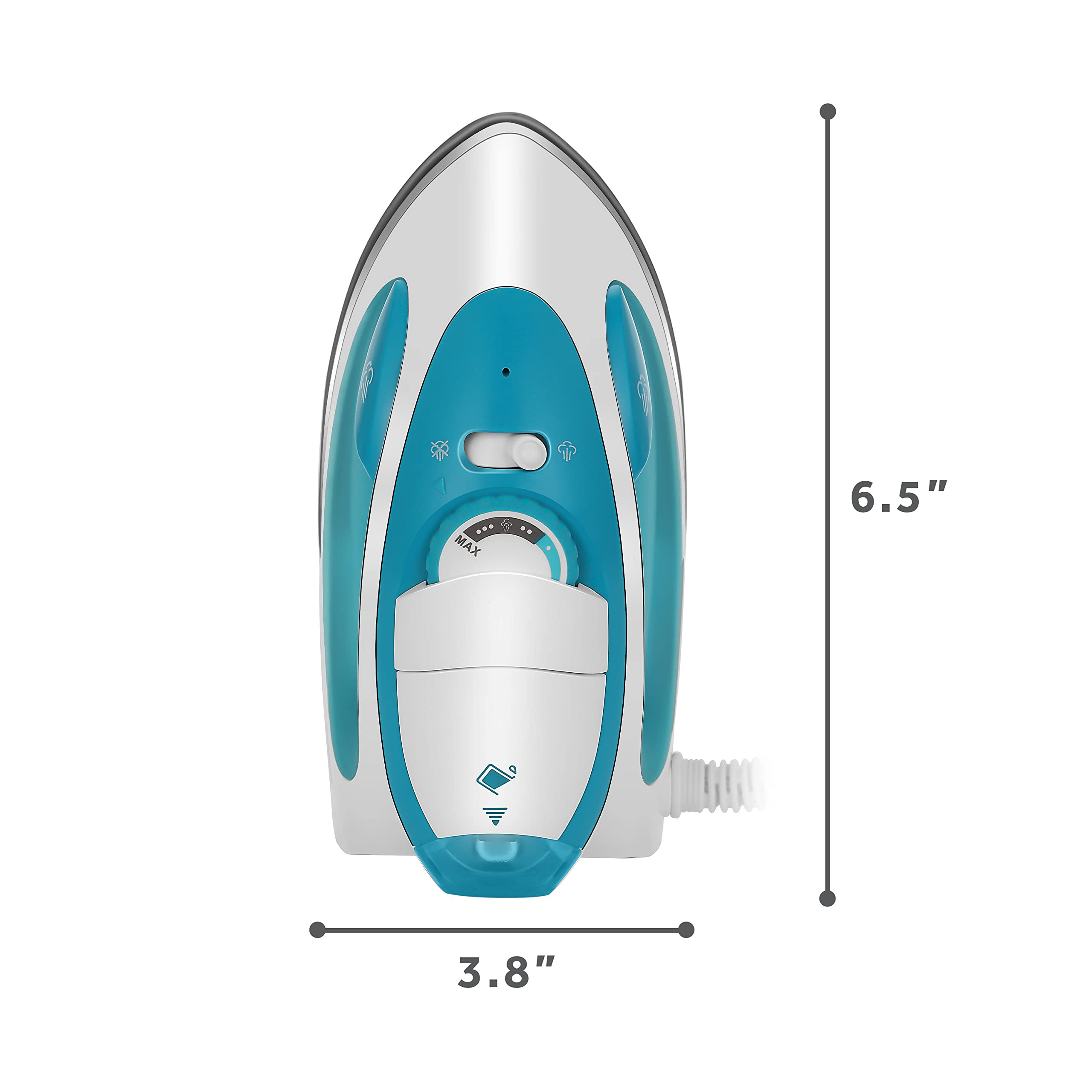 Sunbeam fabric select dial adjusts heat for linen to wool.