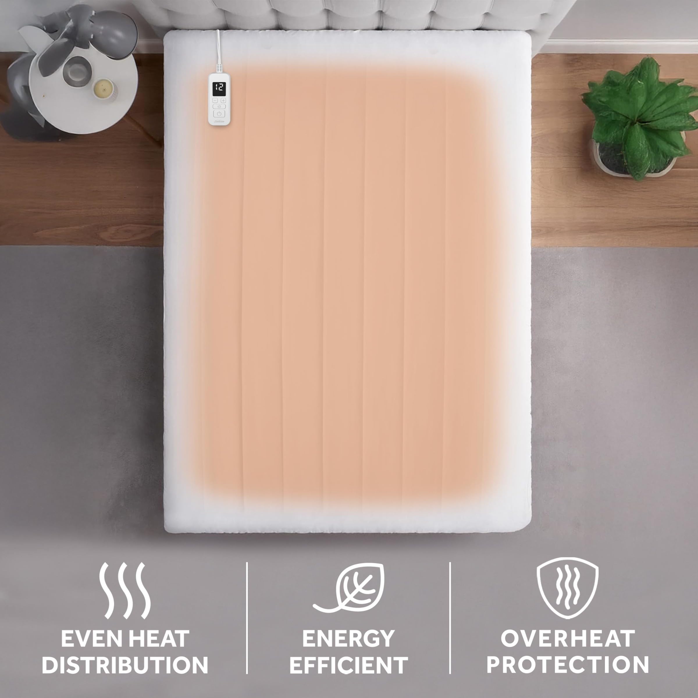 Sunbeam Restful Quilted Electric Heated Mattress Pad auto shut-off for safety