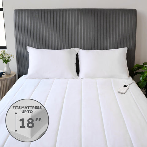 Sunbeam Restful Quilted Electric Heated Mattress Pad built-in skirt fits up to 18 inches