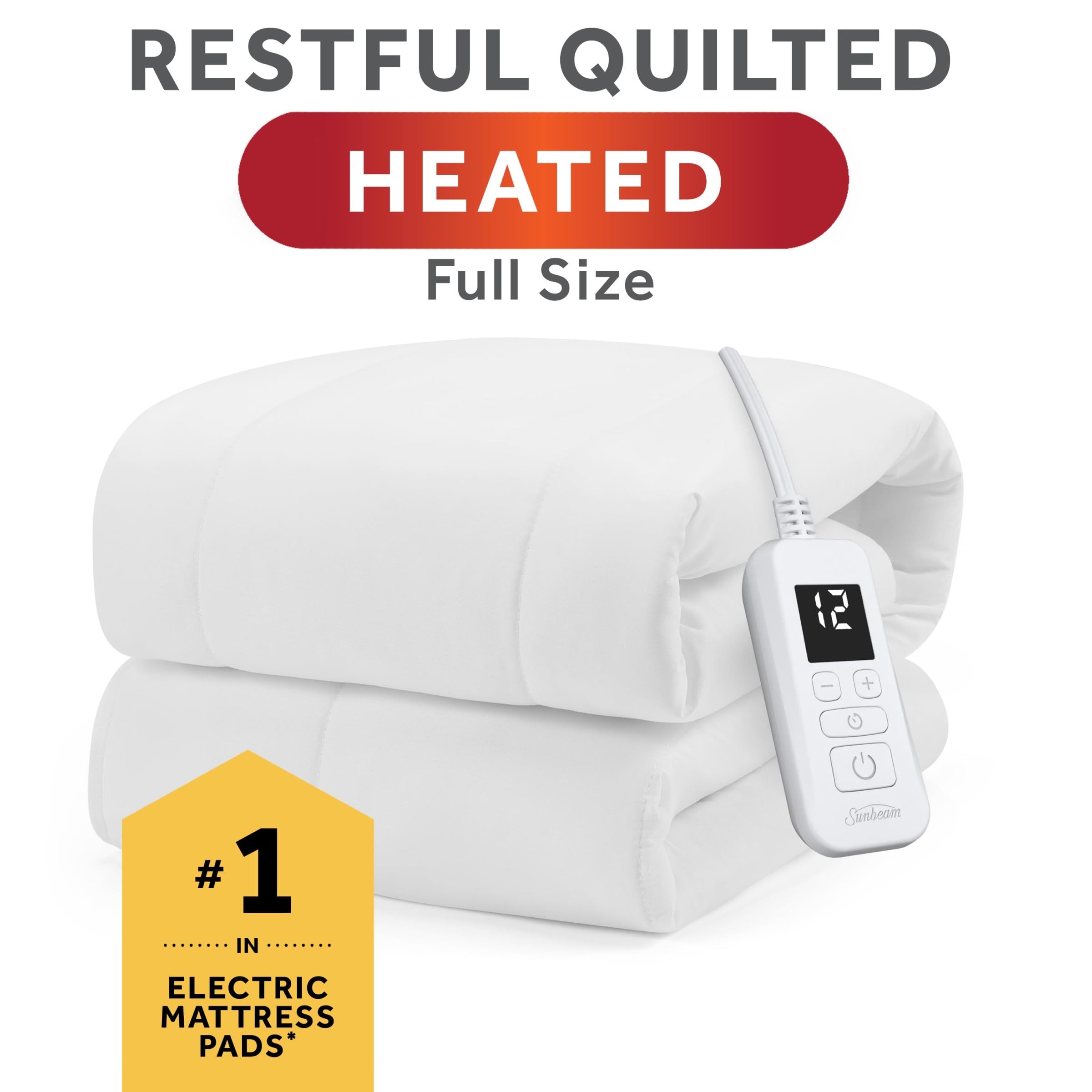 Sunbeam Restful Quilted Electric Heated Mattress Pad digital controller with easy night use