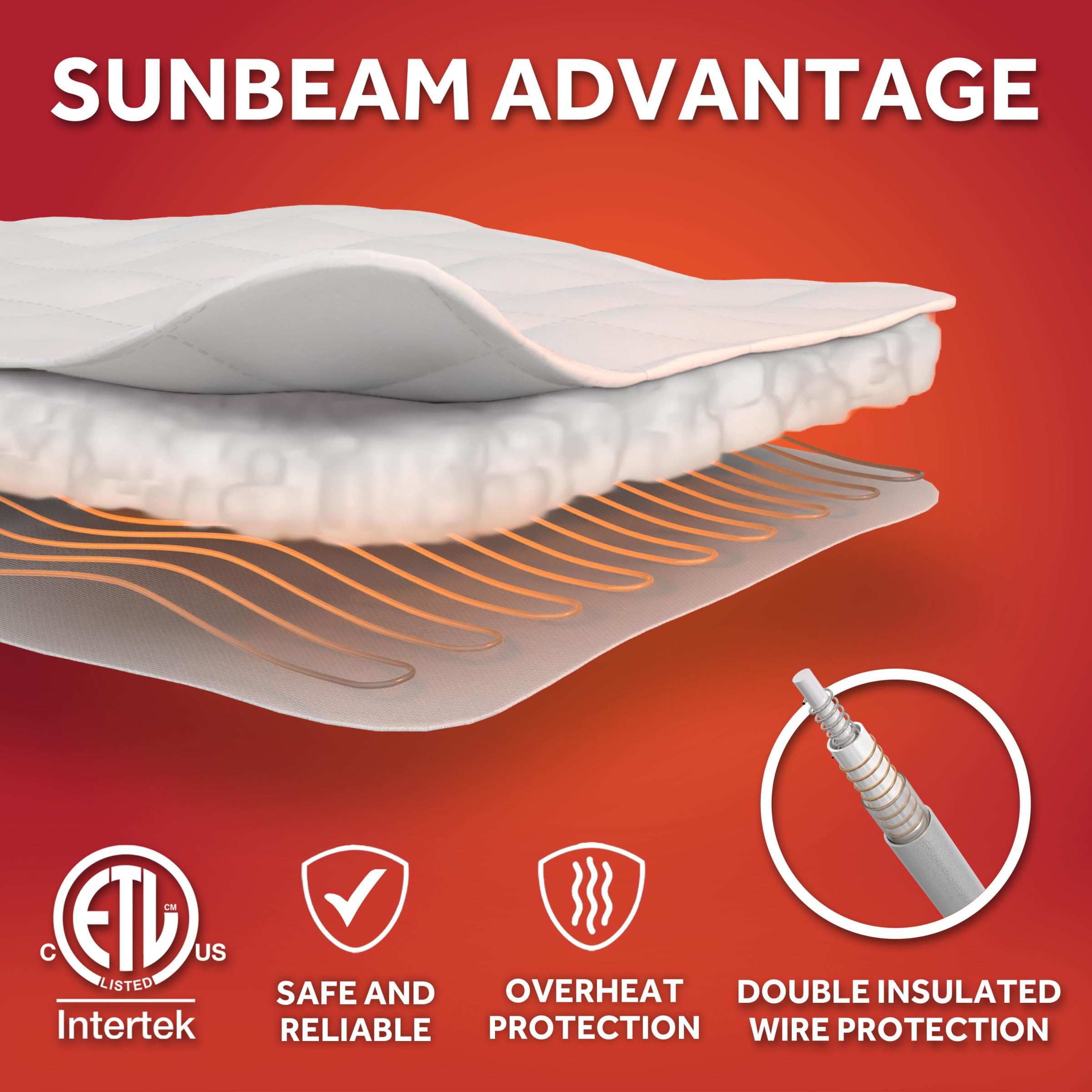 Sunbeam Restful soft polyester quilted fabric for gentle, plush sleep comfort.