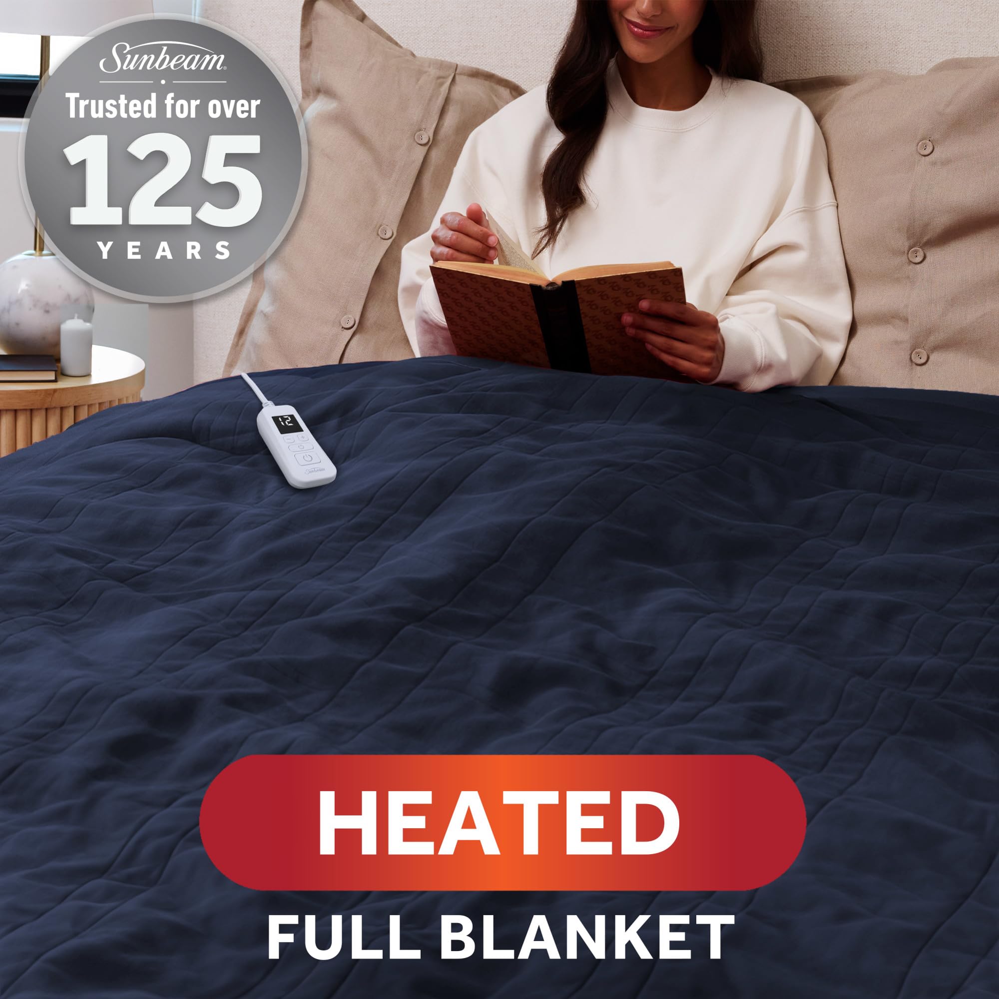 Sunbeam Royal Ultra Fleece blanket 84x72 laid over a bed for generous coverage.