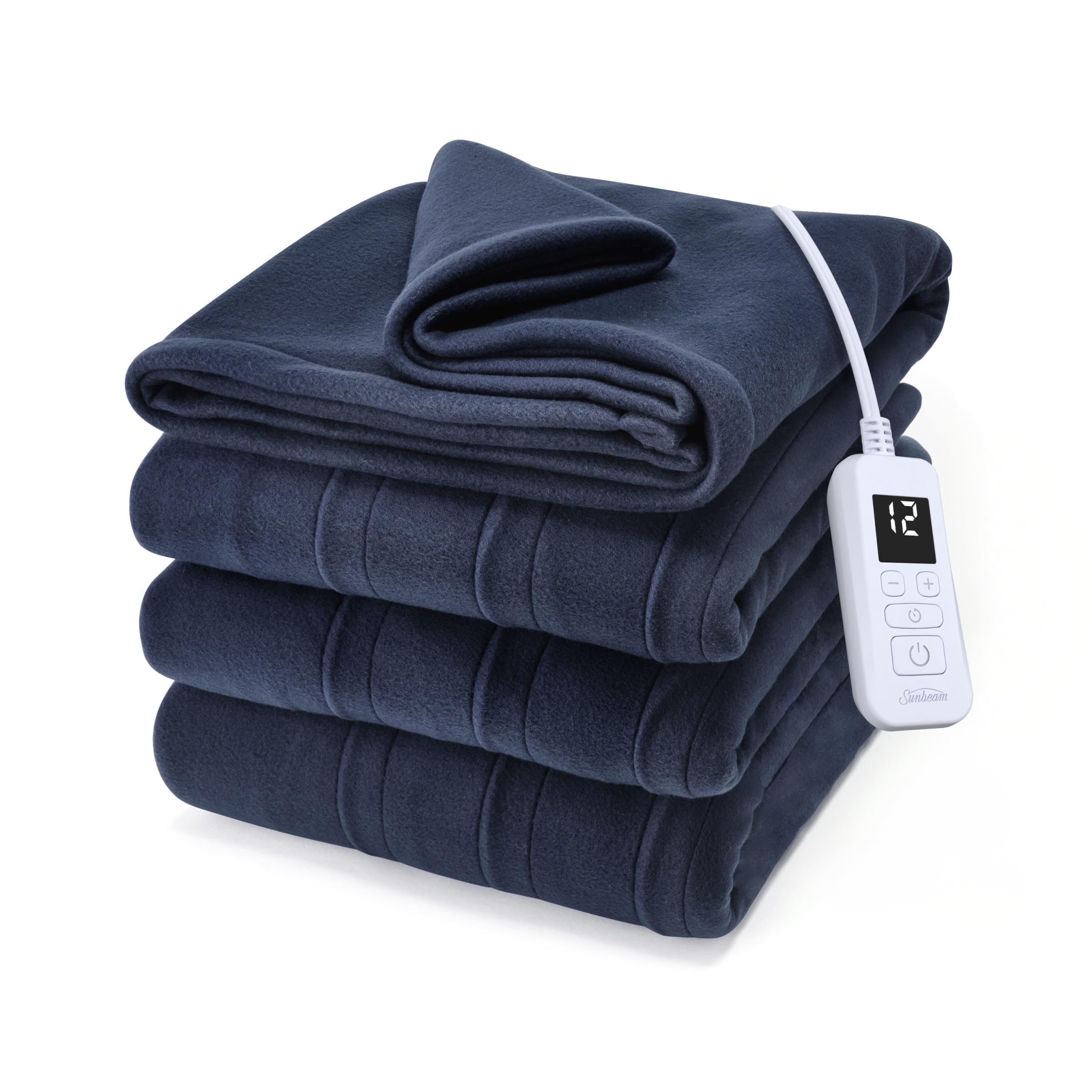 Sunbeam Royal Ultra Fleece blanket full view in indigo for cozy bedrooms.