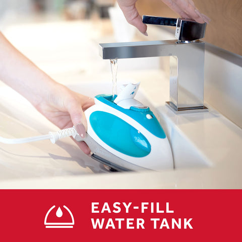Sunbeam soft touch handle reduces grip fatigue during ironing.