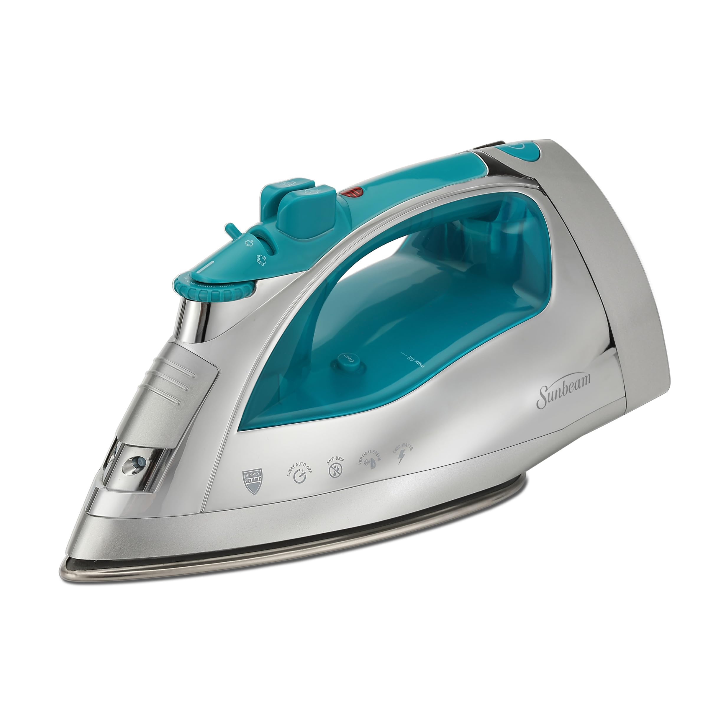 Sunbeam Turbo Steam Iron front view with ergonomic design for easy pressing.