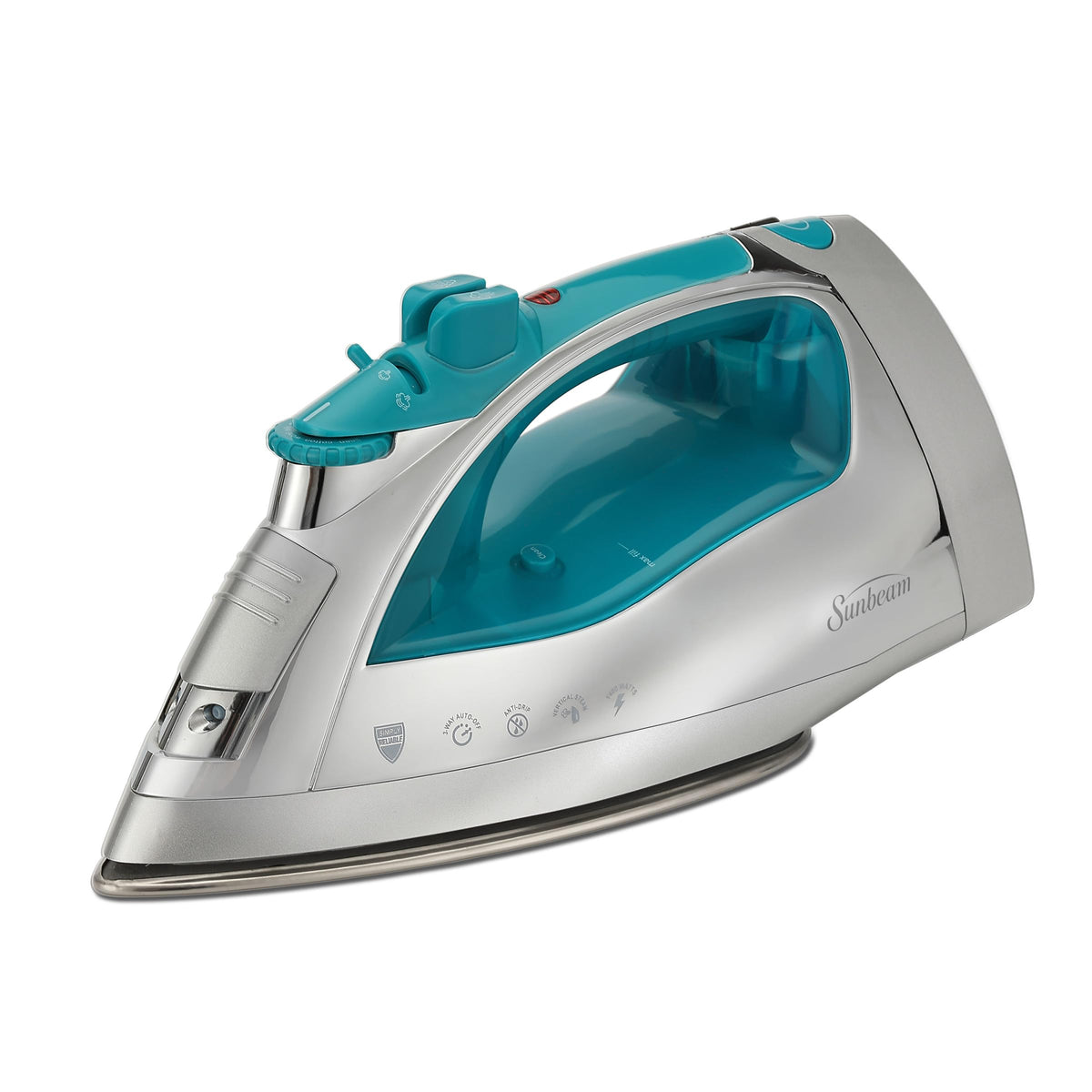 Sunbeam Turbo Steam Iron front view with ergonomic design for easy pressing.