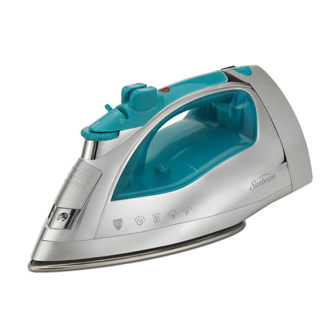 Sunbeam Turbo Steam Iron front view with ergonomic design for easy pressing.