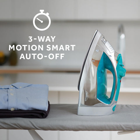 Sunbeam Turbo Steam Iron retractable cord keeps workspace tidy.