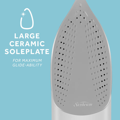 Sunbeam Turbo Steam Iron spray mist feature smoothing stubborn wrinkles.