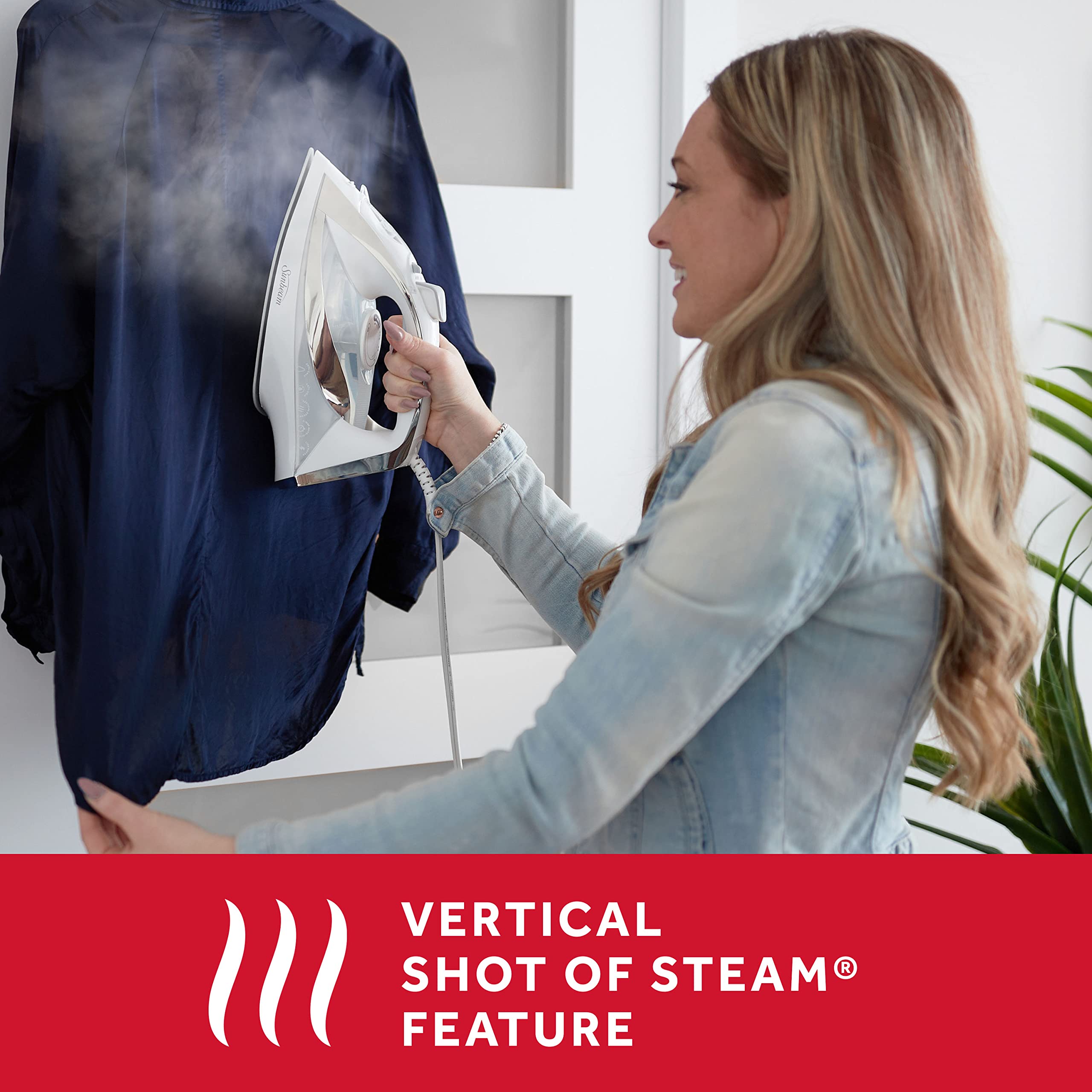 Sunbeam Turbo Steam Iron supports vertical and horizontal steam for hanging garments.