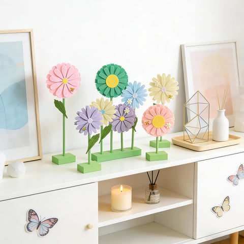 SunBeauty felt daisies are easy to assemble for quick room styling