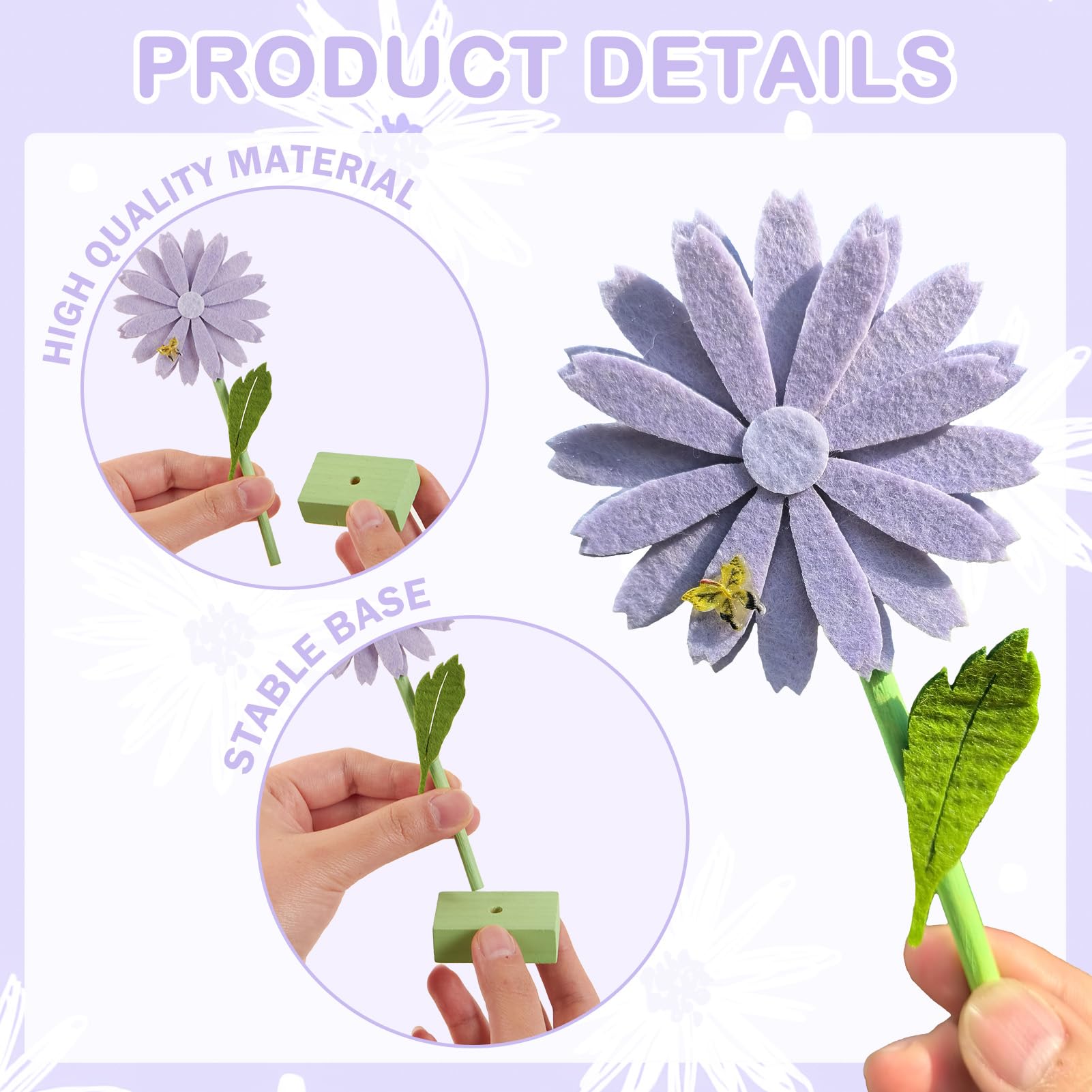 SunBeauty daisy felt centerpiece in pastel tones brightens event setting