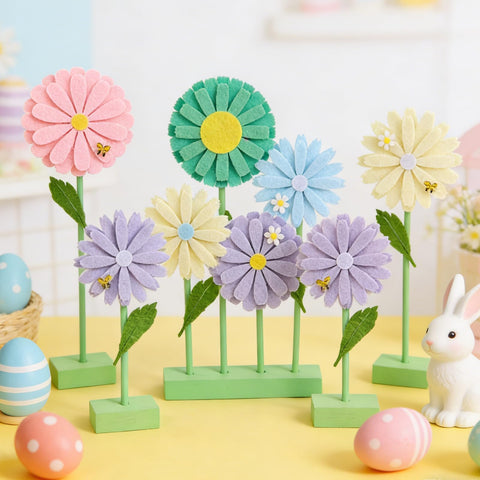SunBeauty daisy felt centerpiece showing layered petals for height variation