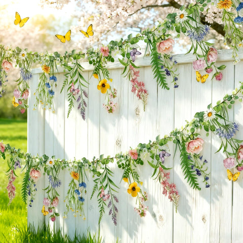 SUNBEAUTY garden tea party banner brightens mantels and tables.