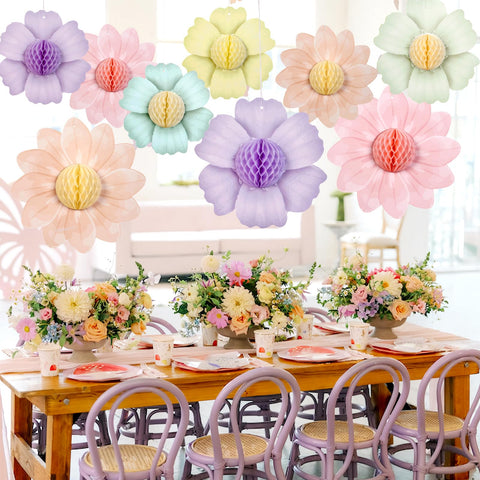 Sunbeauty pastel honeycomb flowers 8inch set adds charm to walls and events.