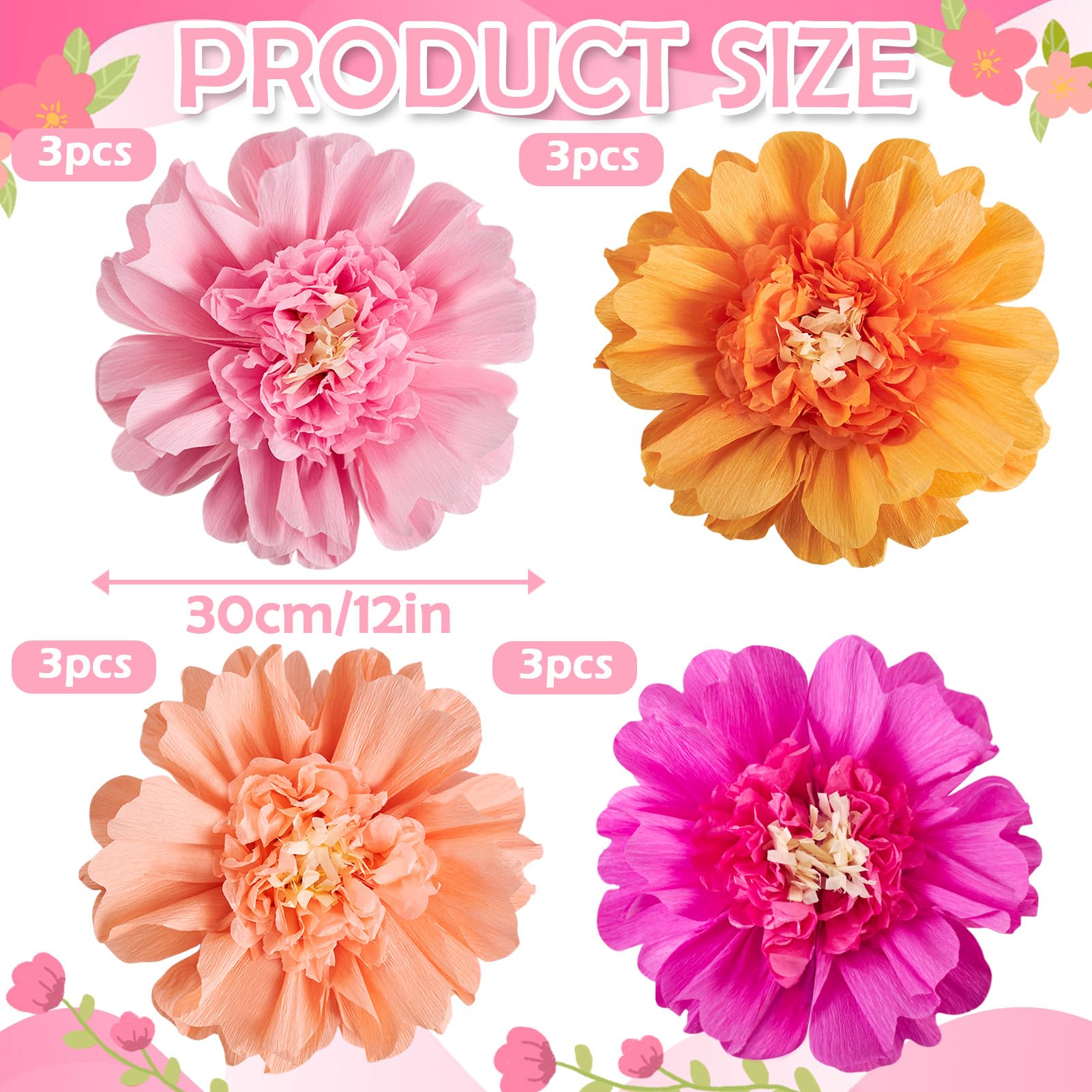SUNBEAUTY pink-orange 12inch flowers add instant wall decoration impact.