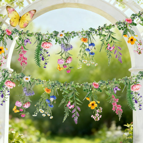 SUNBEAUTY wildflower banner backdrop enhances photos at garden parties.
