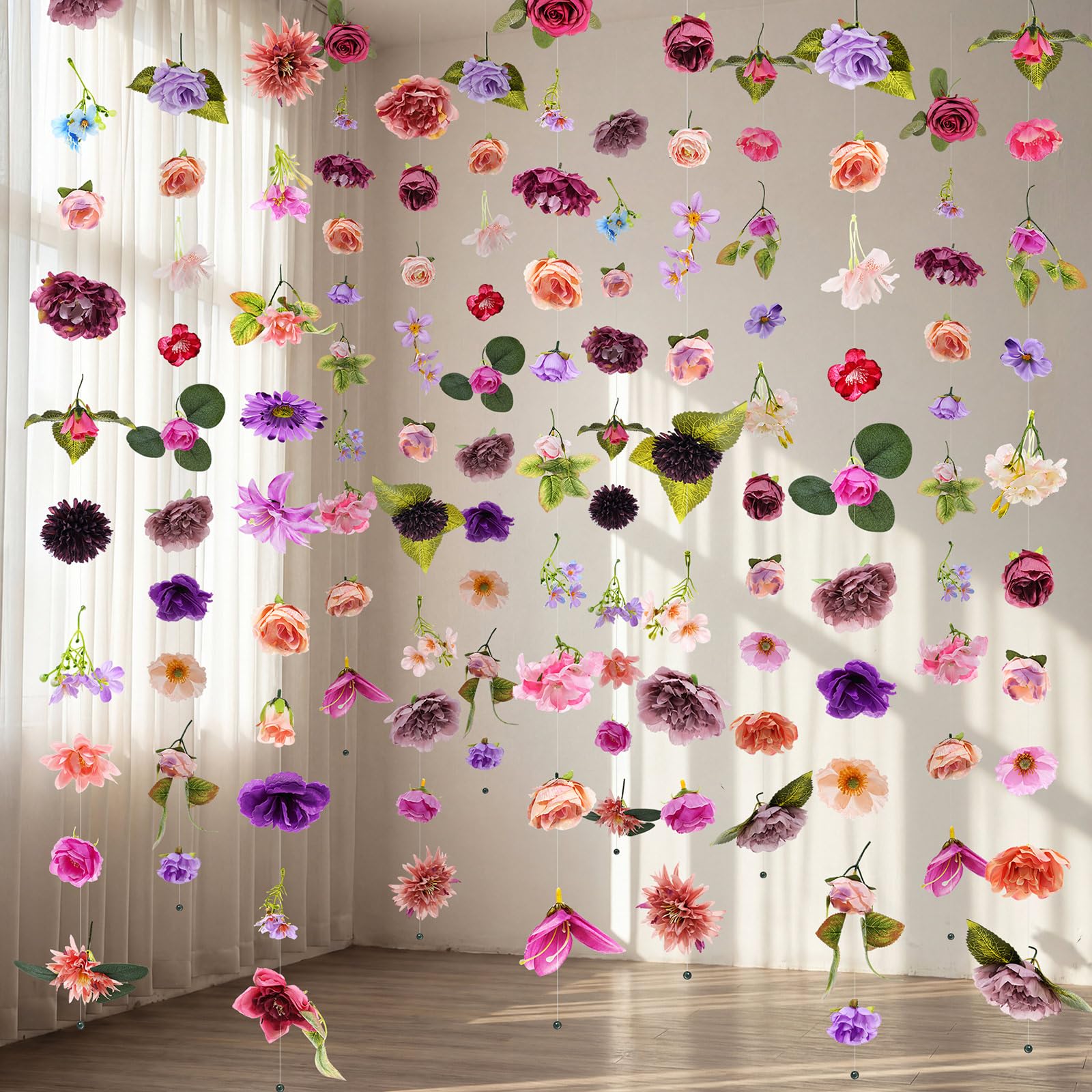 Suncalla 6pc purple flower garlands backdrop for elegant weddings and events.