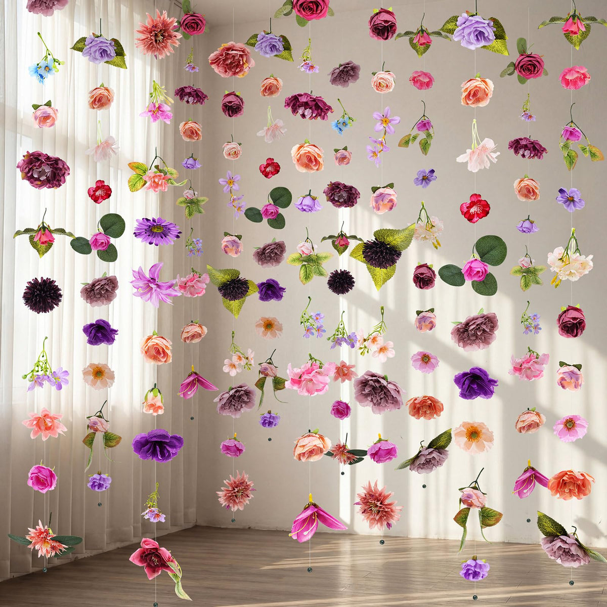 Suncalla 6pc purple flower garlands backdrop for elegant weddings and events.