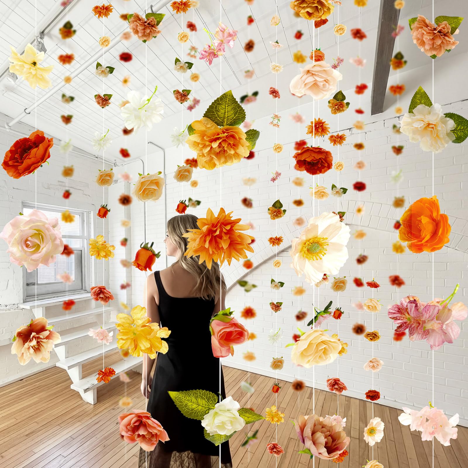 Suncalla 6-piece flower garlands backdrop in champagne hues for elegant events