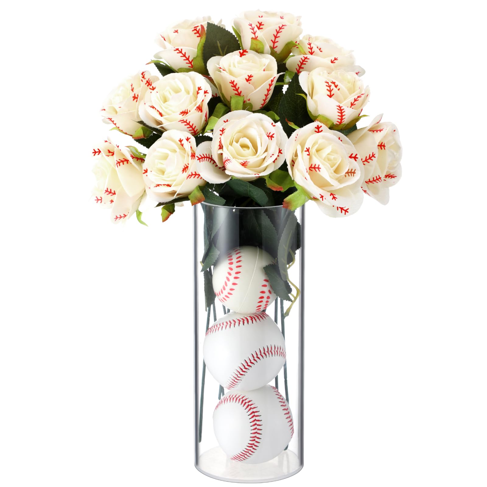 Suncalla baseball rose with leaves in white, bulk package for decor.