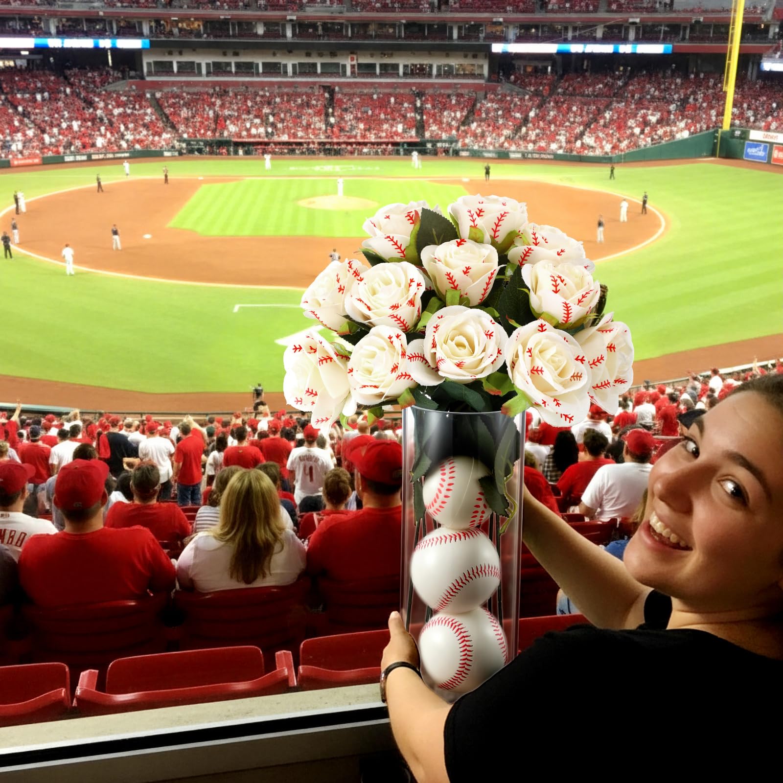 Suncalla white baseball rose for sports-themed celebrations.