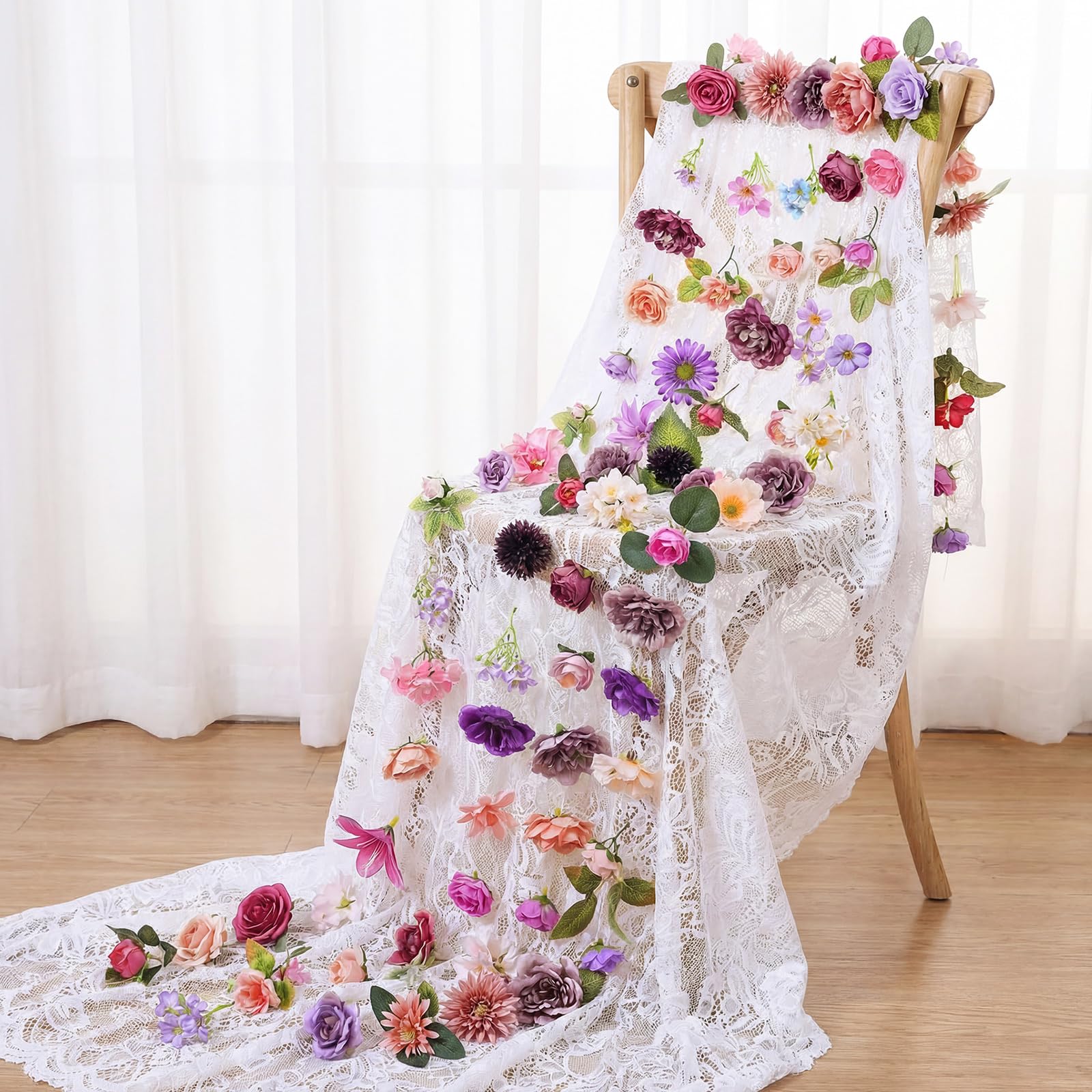 Suncalla garland rope with bead ends in purple enables easy setup.
