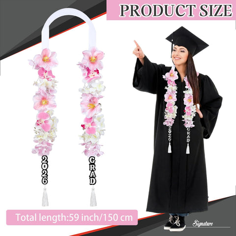 Suncalla graduation leis 59in length drapes over a cap and gown for a polished look.