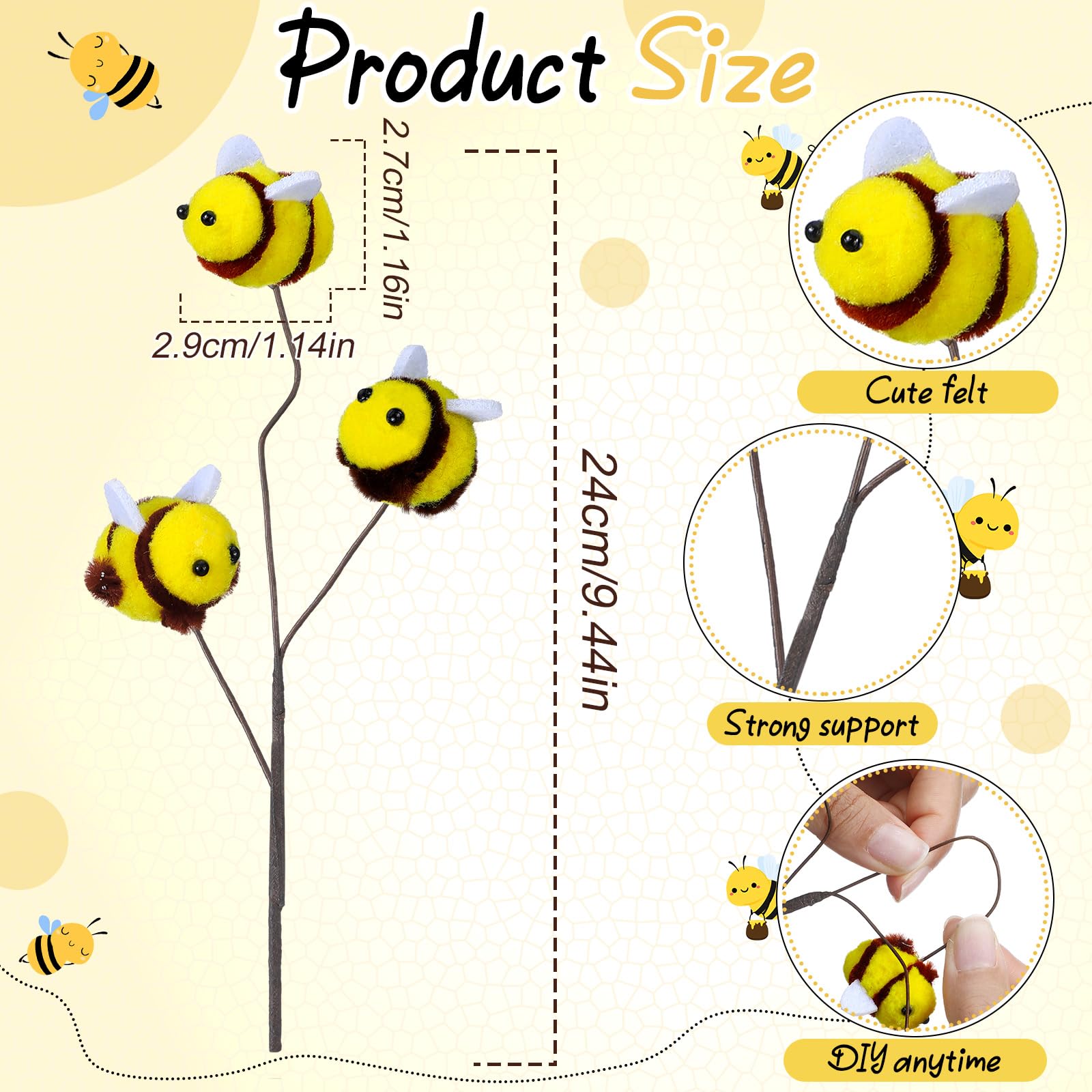 Suncalla honeybee branch picks with three bees per stem for centerpieces