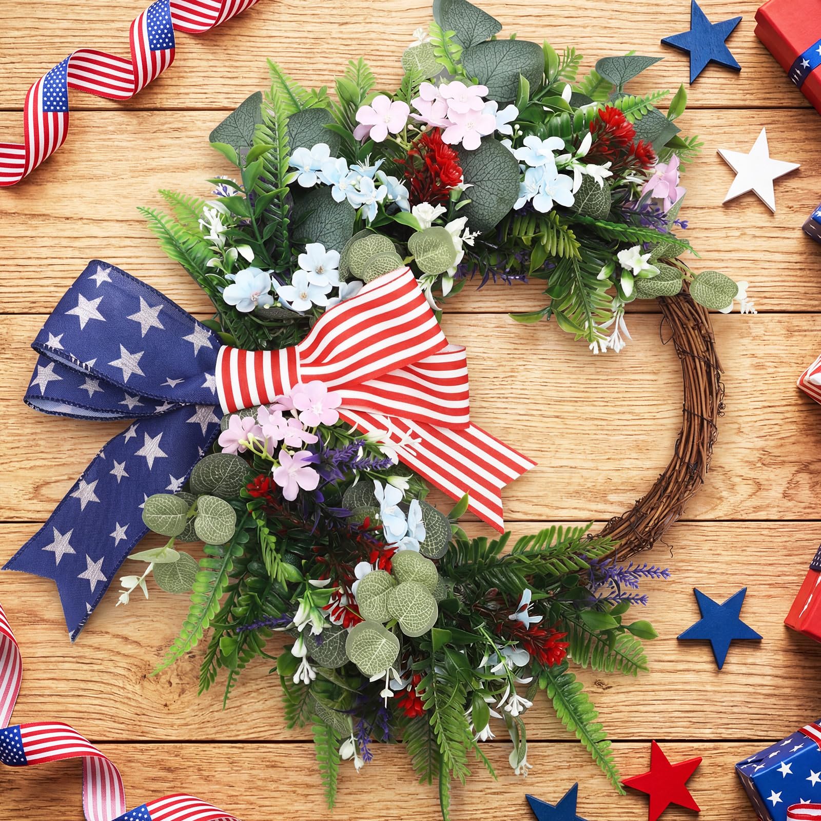 Suncalla Patriotic Wreath designed for outdoor use with weather-resistant materials