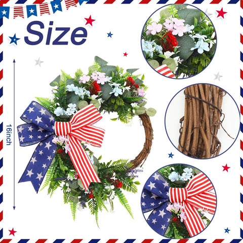Suncalla Patriotic Wreath with red white blue flowers for festive decor