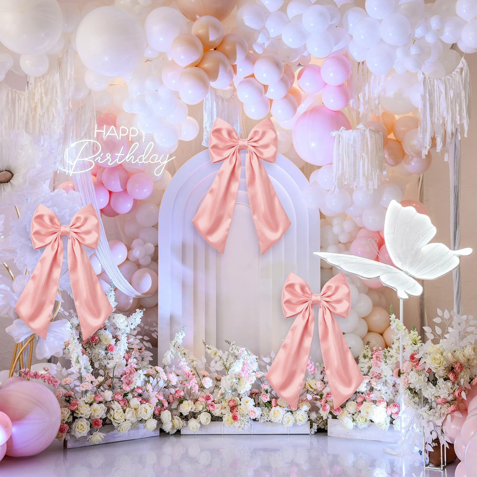 Suncalla big pink bow with flowing tails versatile decor for doors or walls.