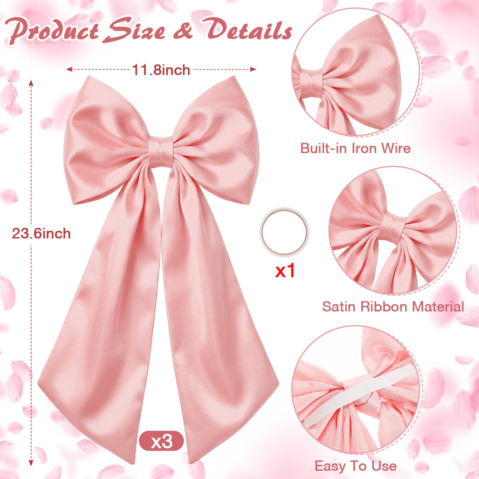 Suncalla pink satin bow hanging decor provides elegant party backdrop accent.