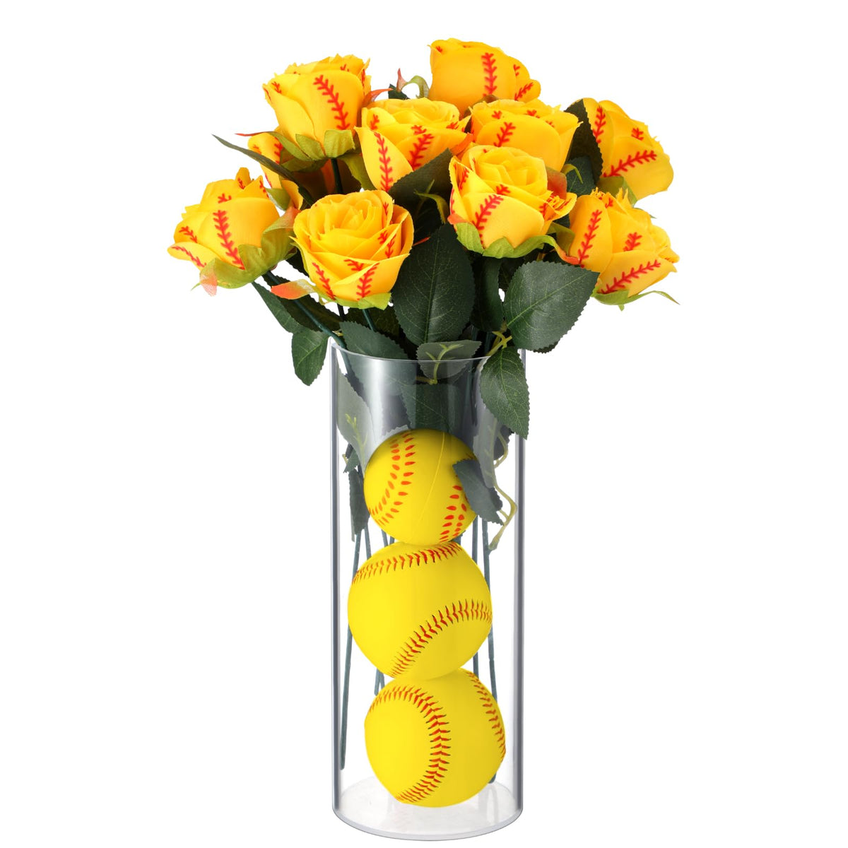 Suncalla softball rose with leaves in yellow for wedding table décor