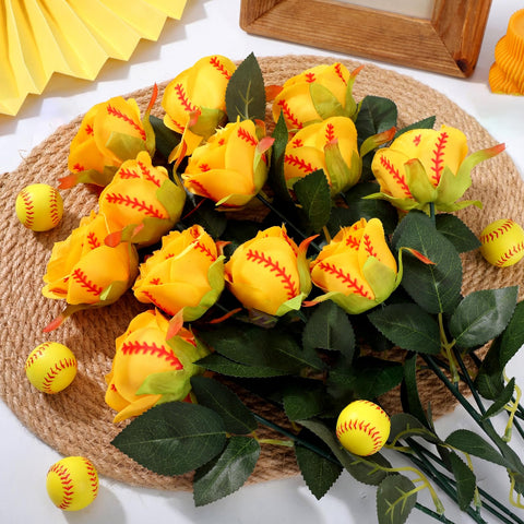 Suncalla yellow softball rose with leaves used as centerpiece accents