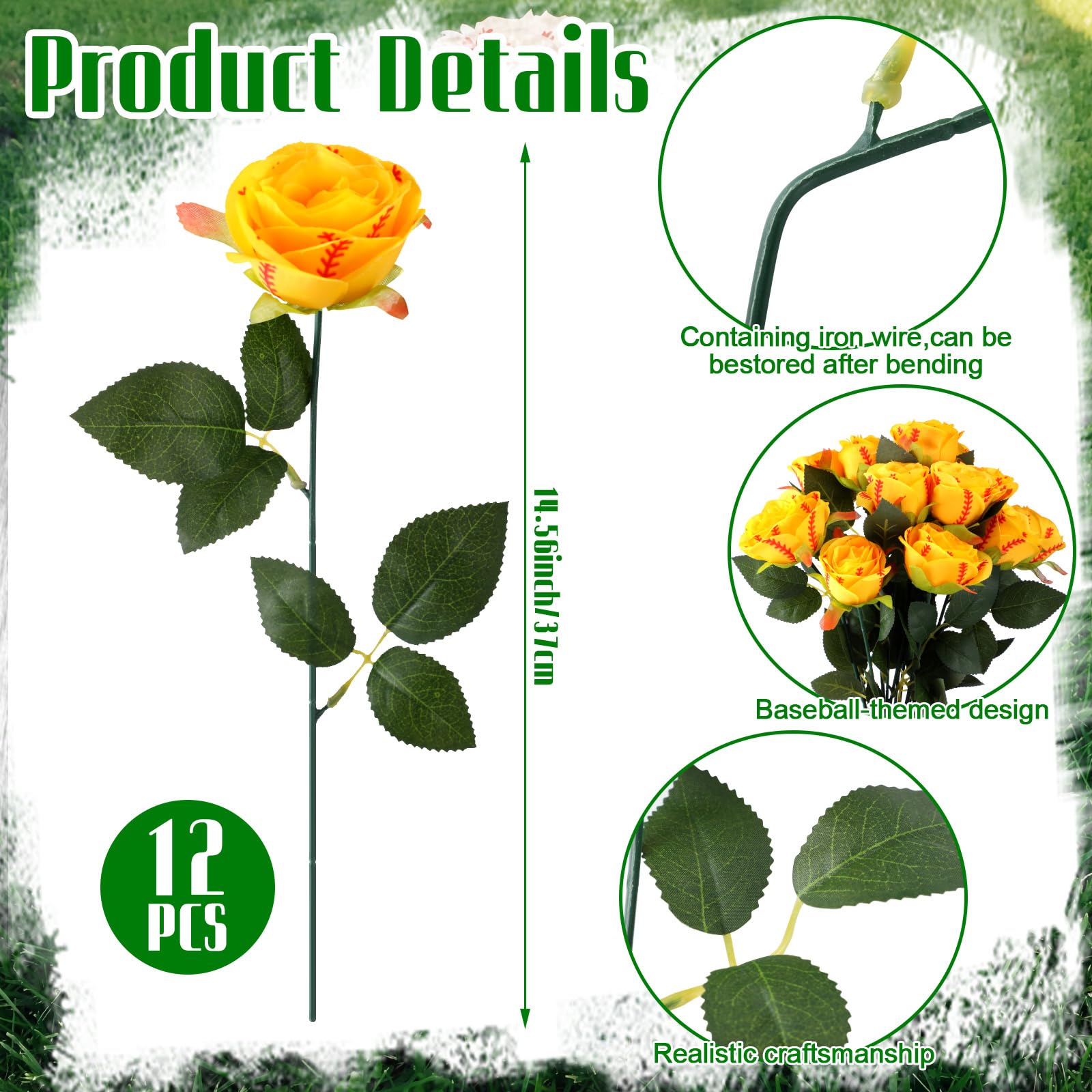 Suncalla silk softball rose with leaves for graduation party décor