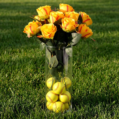 Suncalla bright yellow softball rose with leaves for gift table decoration